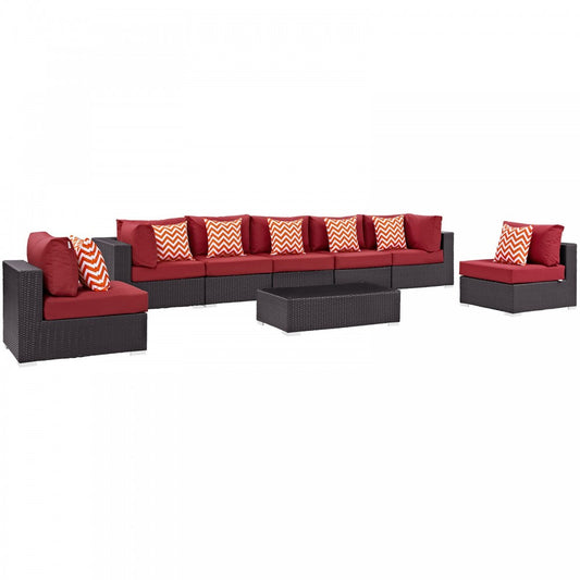 Convene 8 Piece Outdoor Patio Sectional Set, Espresso Red, EEI-2370-EXP-RED-SET