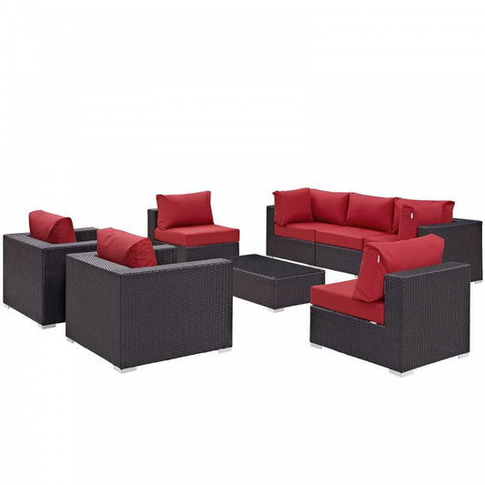 Convene 8 Piece Outdoor Patio Sectional Set, Espresso Red, EEI-2203-EXP-RED-SET