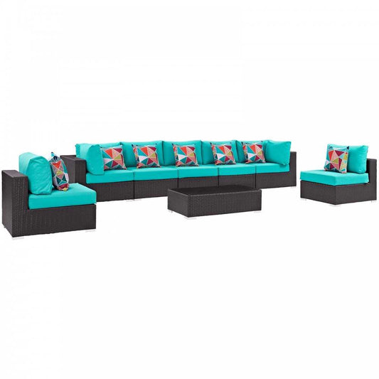 Convene 8 Piece Outdoor Patio Sectional Set, Espresso Turquoise, EEI-2370-EXP-TRQ-SET