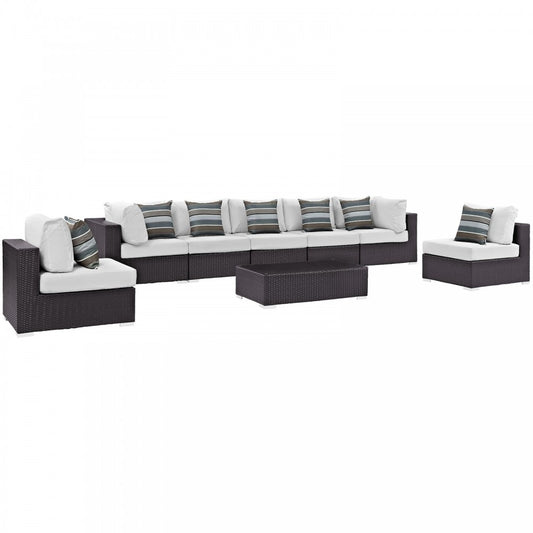 Convene 8 Piece Outdoor Patio Sectional Set, Espresso White, EEI-2370-EXP-WHI-SET