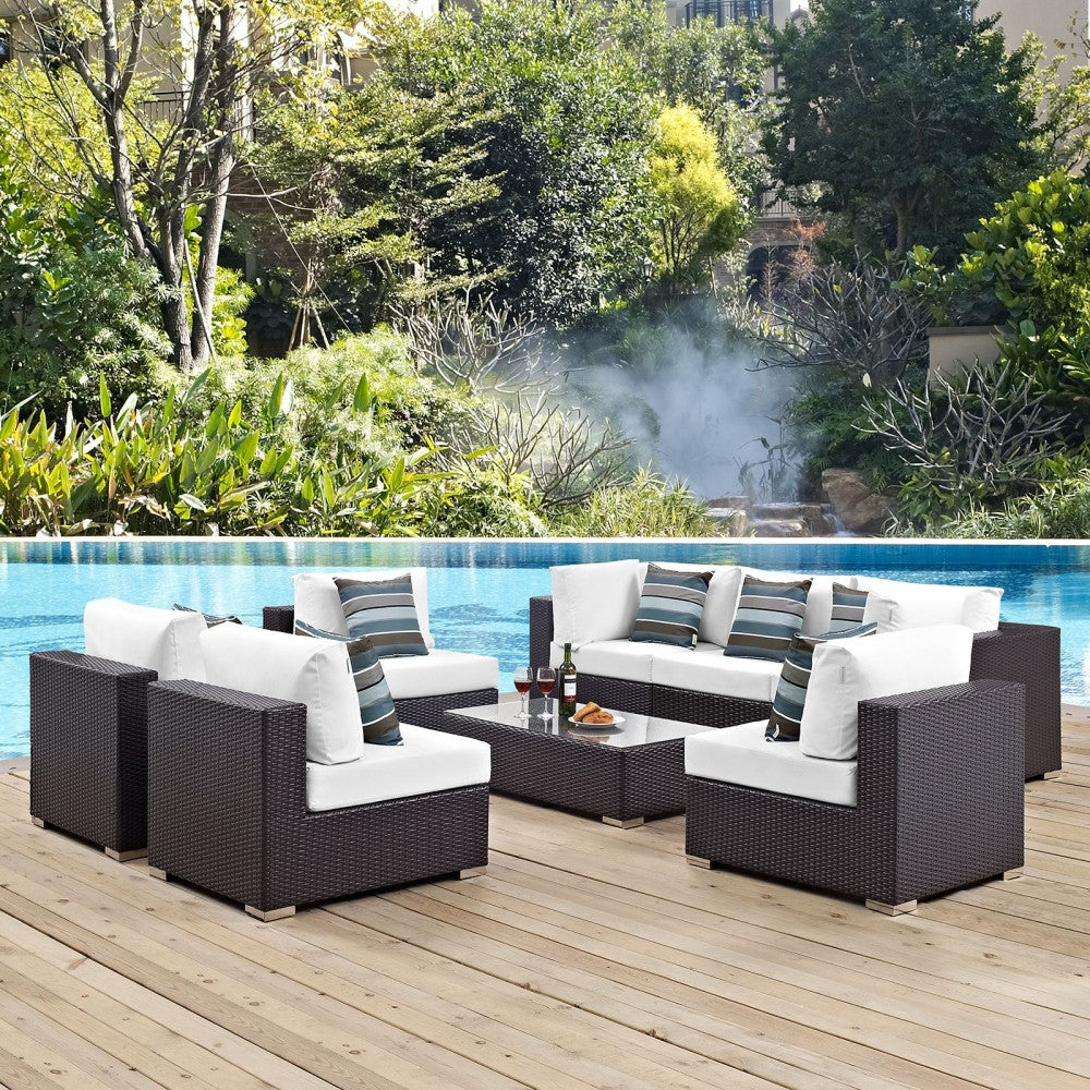 Convene 8 Piece Outdoor Patio Sectional Set, Espresso White, EEI-2370-EXP-WHI-SET