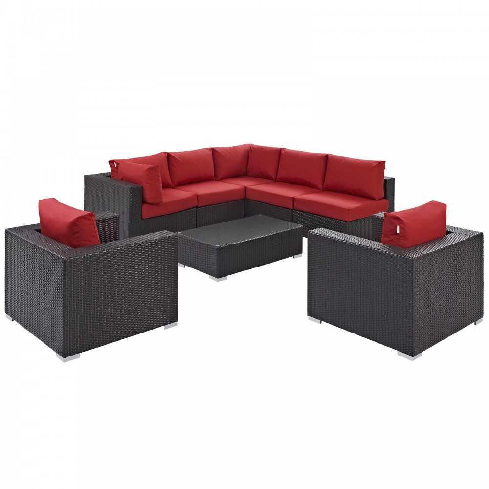 Convene 8 Piece Outdoor Patio Sectional Set, Espresso Red, EEI-2203-EXP-RED-SET