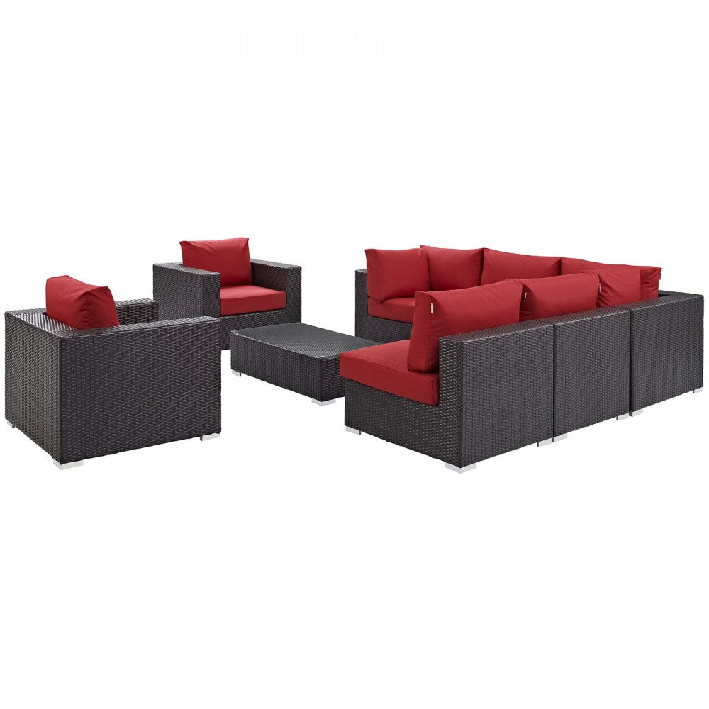 Convene 8 Piece Outdoor Patio Sectional Set, Espresso Red, EEI-2203-EXP-RED-SET
