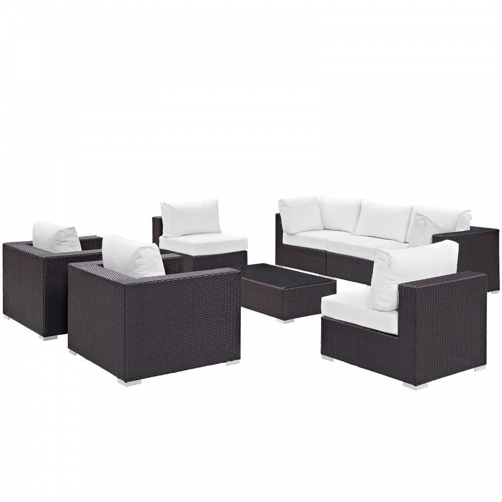 Convene 8 Piece Outdoor Patio Sectional Set, Espresso White, EEI-2203-EXP-WHI-SET