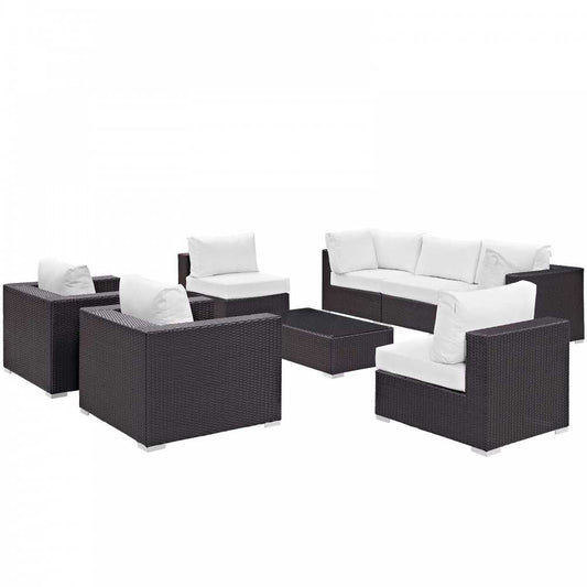 Convene 8 Piece Outdoor Patio Sectional Set, Espresso White, EEI-2203-EXP-WHI-SET