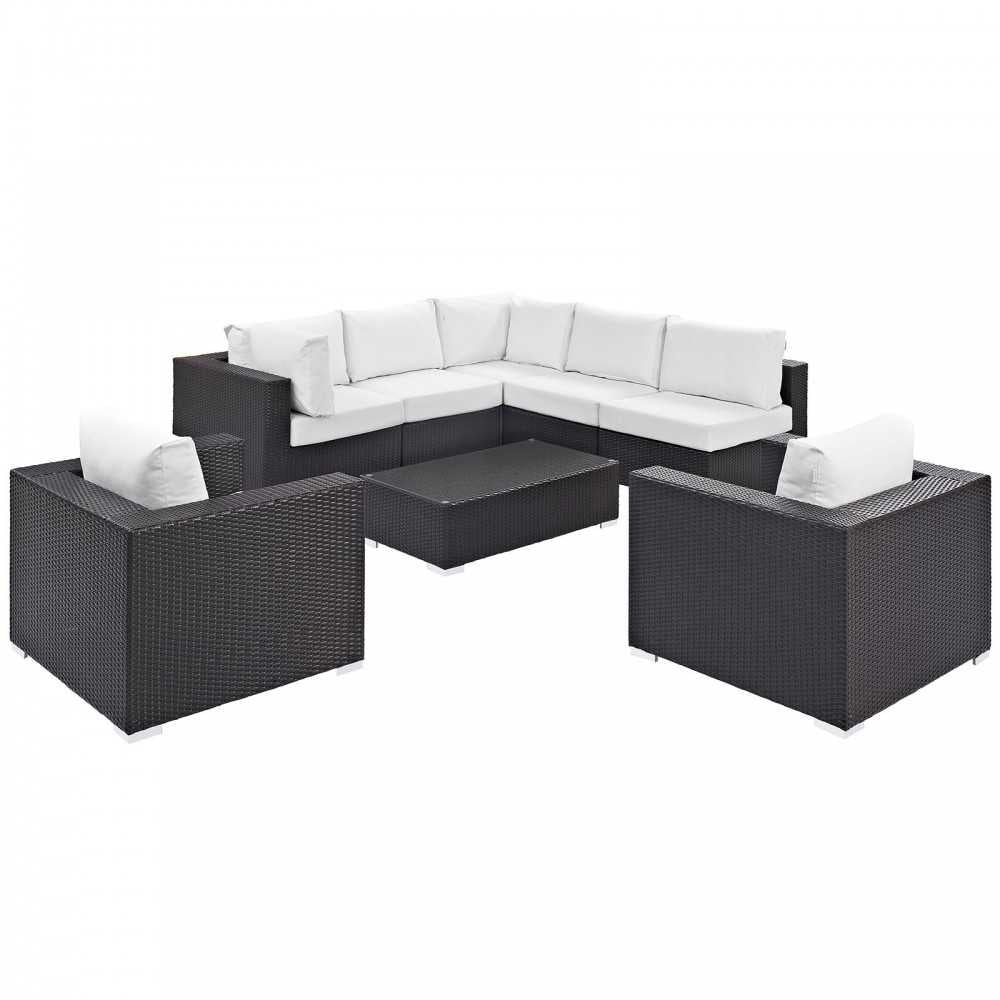 Convene 8 Piece Outdoor Patio Sectional Set, Espresso White, EEI-2203-EXP-WHI-SET