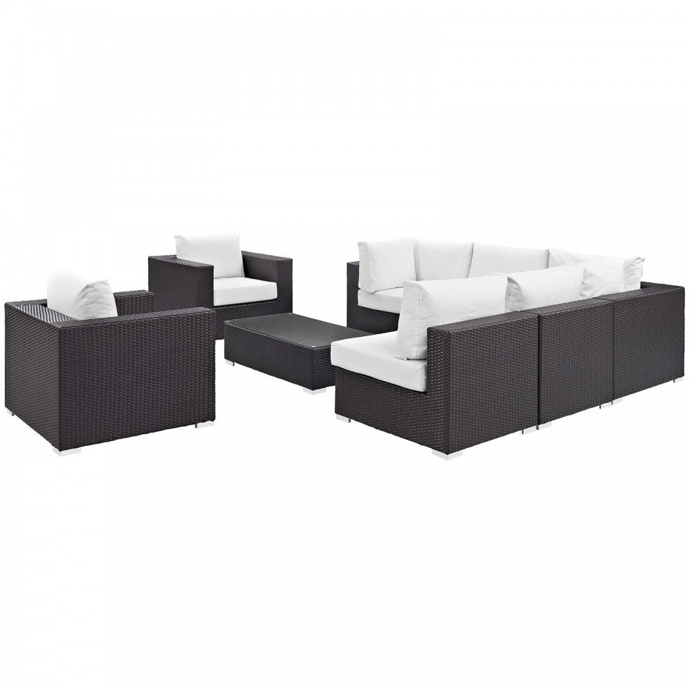 Convene 8 Piece Outdoor Patio Sectional Set, Espresso White, EEI-2203-EXP-WHI-SET