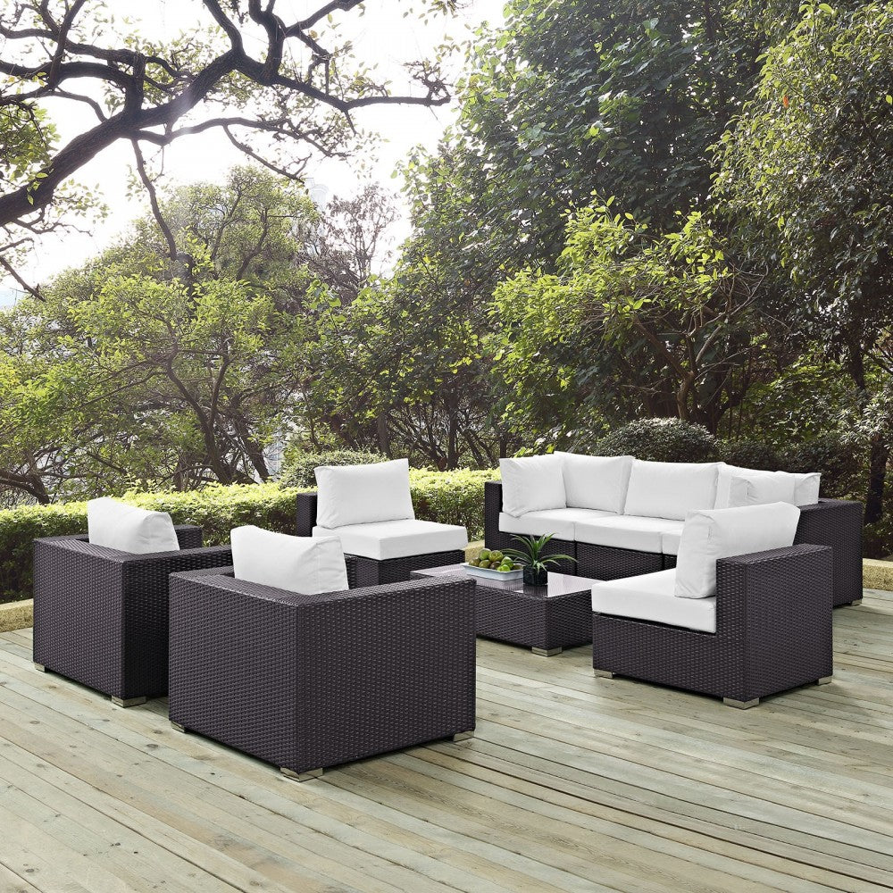 Convene 8 Piece Outdoor Patio Sectional Set, Espresso White, EEI-2203-EXP-WHI-SET