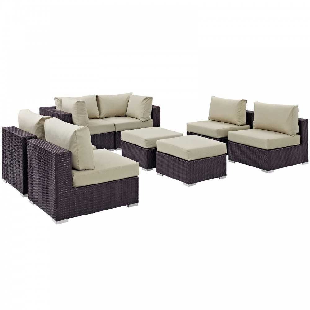 Convene 8 Piece Outdoor Patio Sectional Set, Espresso Beige, EEI-2204-EXP-BEI-SET