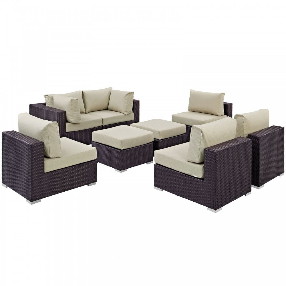 Convene 8 Piece Outdoor Patio Sectional Set, Espresso Beige, EEI-2204-EXP-BEI-SET