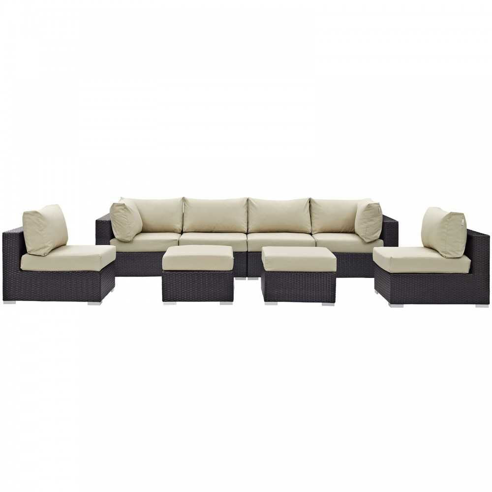 Convene 8 Piece Outdoor Patio Sectional Set, Espresso Beige, EEI-2204-EXP-BEI-SET