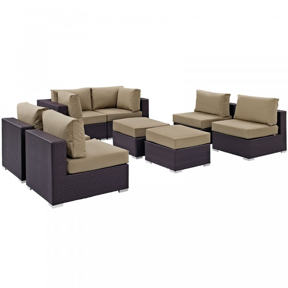 Convene 8 Piece Outdoor Patio Sectional Set, Espresso Mocha, EEI-2204-EXP-MOC-SET