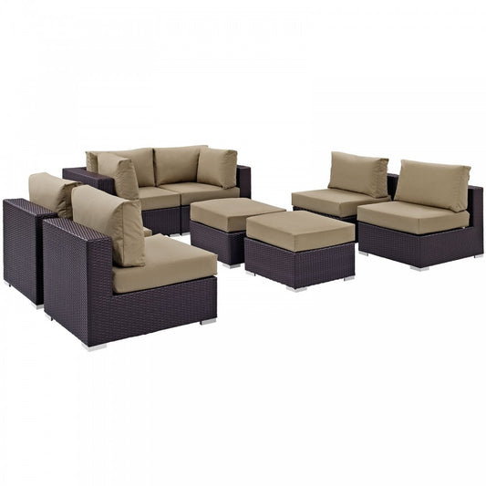 Convene 8 Piece Outdoor Patio Sectional Set, Espresso Mocha, EEI-2204-EXP-MOC-SET