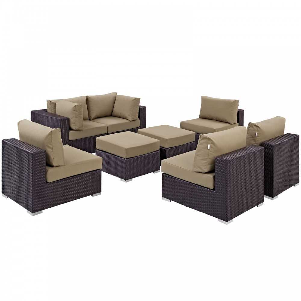 Convene 8 Piece Outdoor Patio Sectional Set, Espresso Mocha, EEI-2204-EXP-MOC-SET