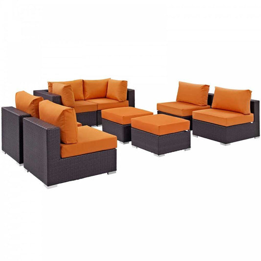 Convene 8 Piece Outdoor Patio Sectional Set, Espresso Orange, EEI-2204-EXP-ORA-SET