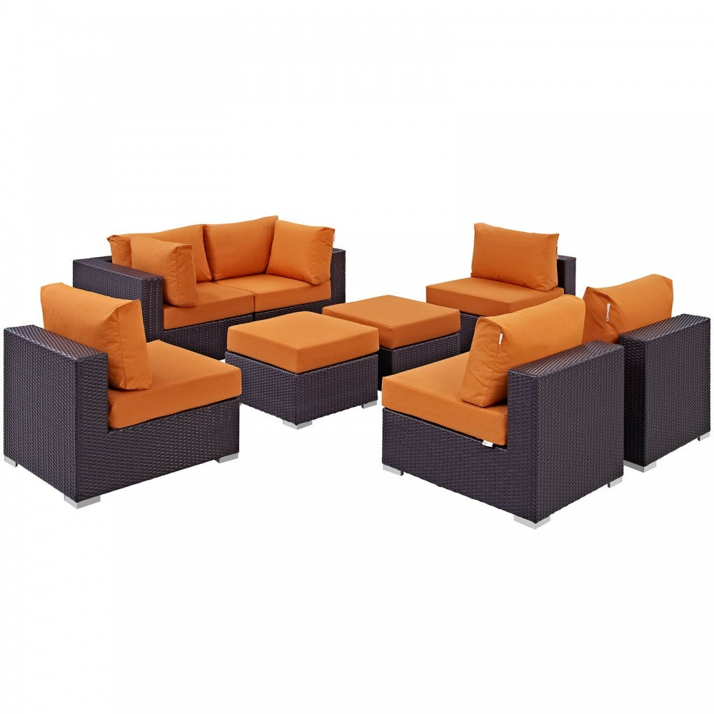 Convene 8 Piece Outdoor Patio Sectional Set, Espresso Orange, EEI-2204-EXP-ORA-SET