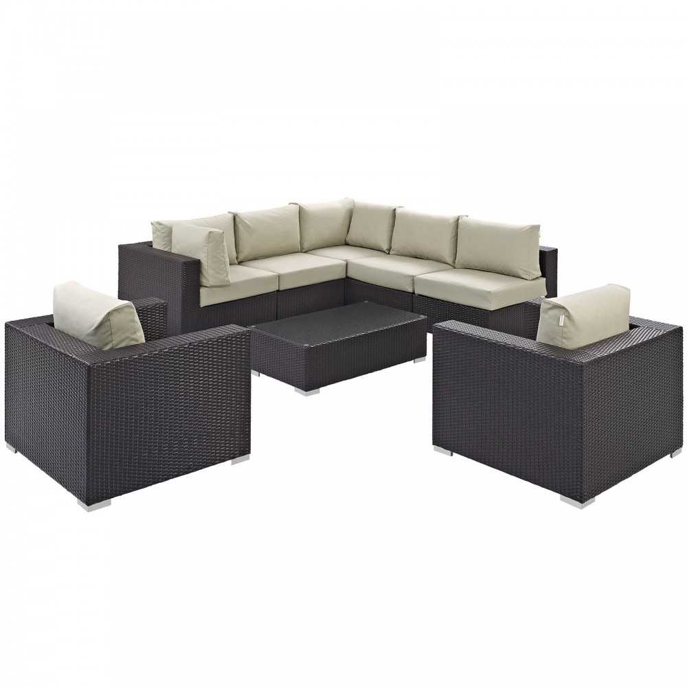 Convene 8 Piece Outdoor Patio Sectional Set, Espresso Beige, EEI-2203-EXP-BEI-SET