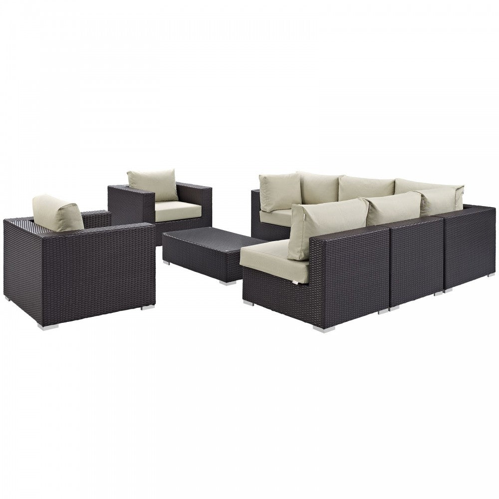 Convene 8 Piece Outdoor Patio Sectional Set, Espresso Beige, EEI-2203-EXP-BEI-SET