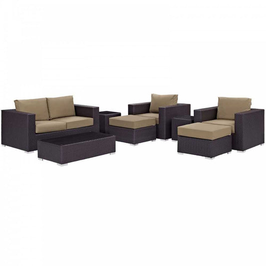 Convene 8 Piece Outdoor Patio Sofa Set, Espresso Mocha