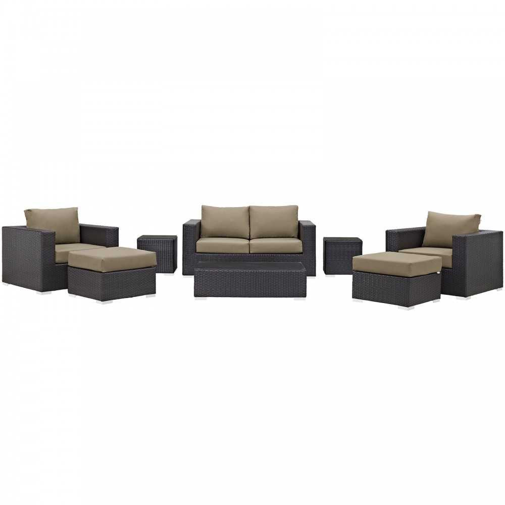 Convene 8 Piece Outdoor Patio Sofa Set, Espresso Mocha