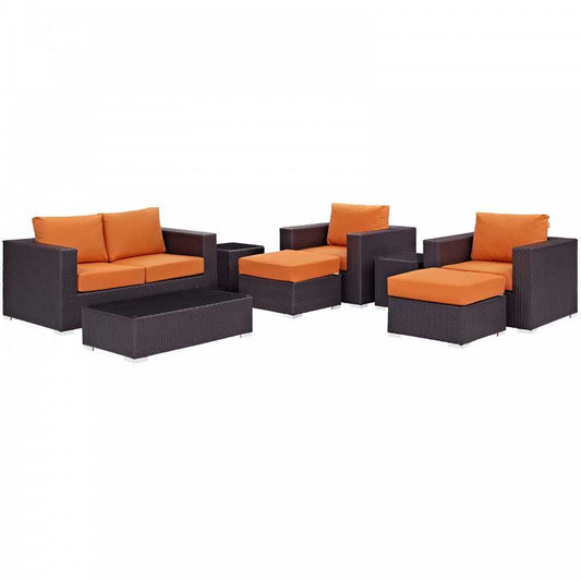 Convene 8 Piece Outdoor Patio Sofa Set, Espresso Orange