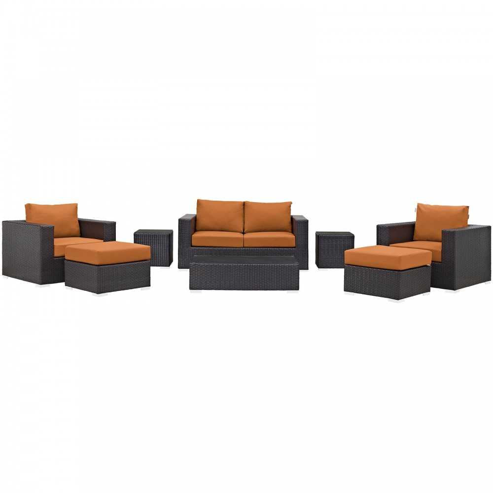 Convene 8 Piece Outdoor Patio Sofa Set, Espresso Orange