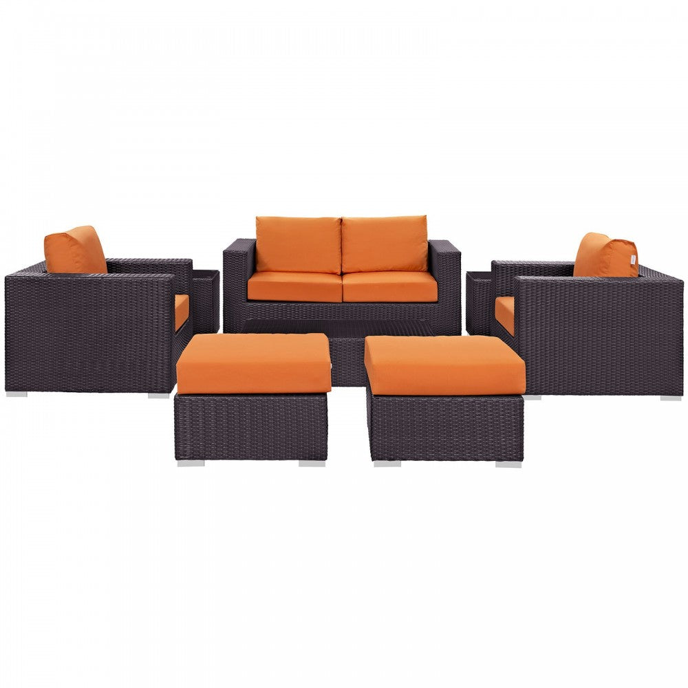 Convene 8 Piece Outdoor Patio Sofa Set, Espresso Orange