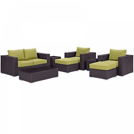 Convene 8 Piece Outdoor Patio Sofa Set, Espresso Peridot