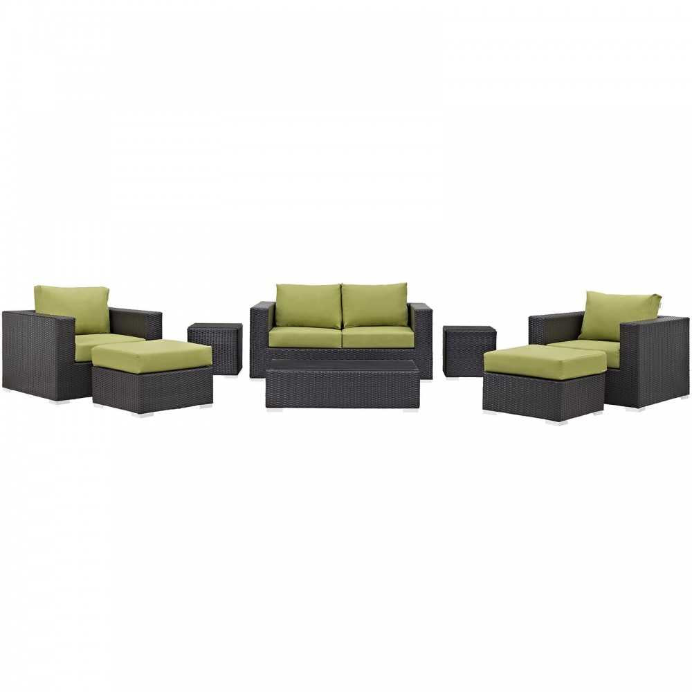 Convene 8 Piece Outdoor Patio Sofa Set, Espresso Peridot