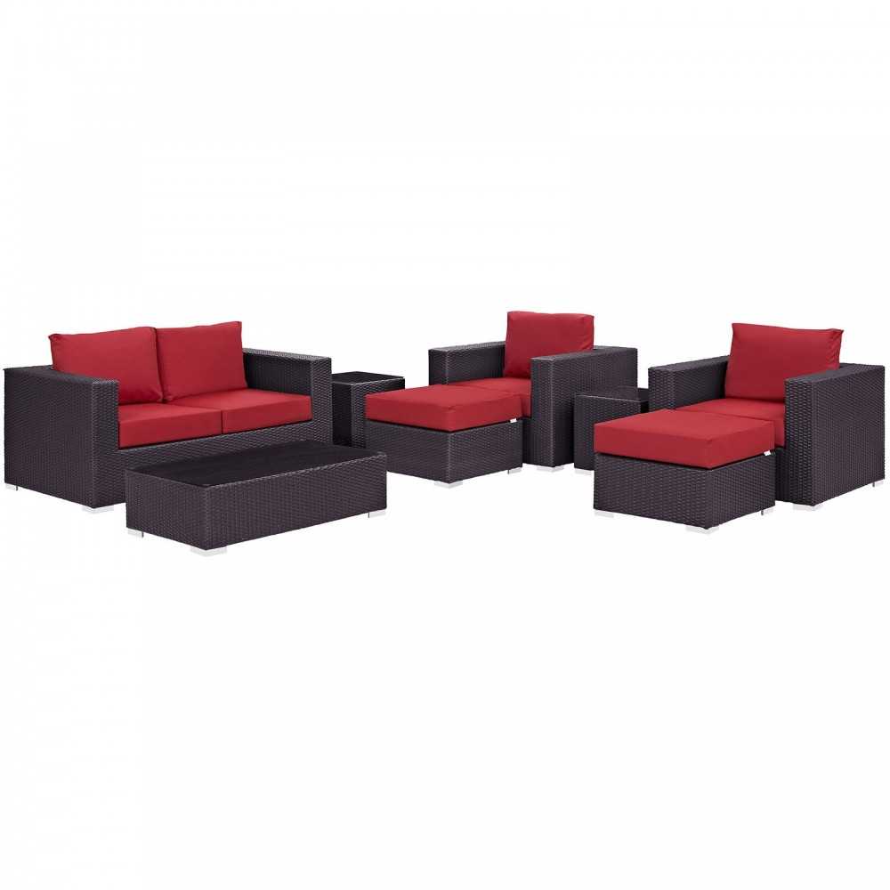 Convene 8 Piece Outdoor Patio Sofa Set, Espresso Red