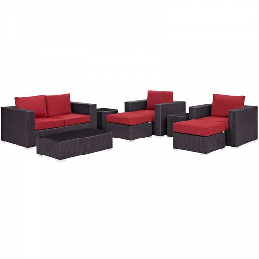 Convene 8 Piece Outdoor Patio Sofa Set, Espresso Red
