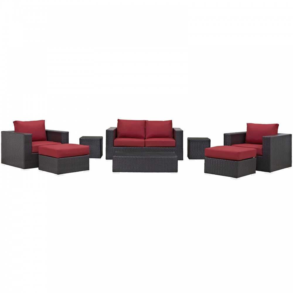Convene 8 Piece Outdoor Patio Sofa Set, Espresso Red