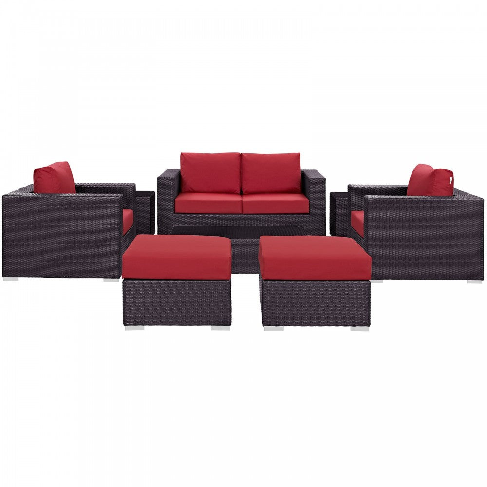 Convene 8 Piece Outdoor Patio Sofa Set, Espresso Red