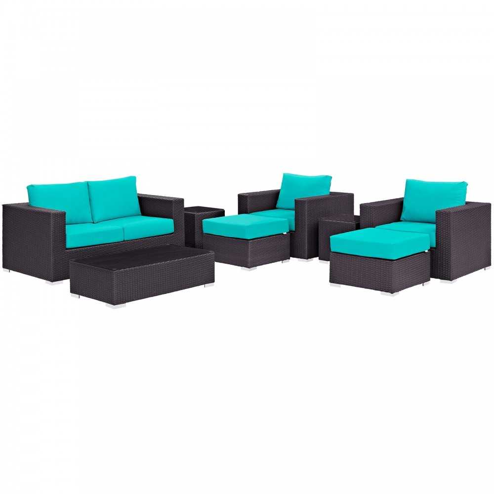 Convene 8 Piece Outdoor Patio Sofa Set, Espresso Turquoise