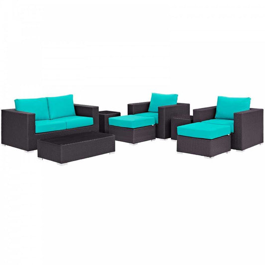 Convene 8 Piece Outdoor Patio Sofa Set, Espresso Turquoise