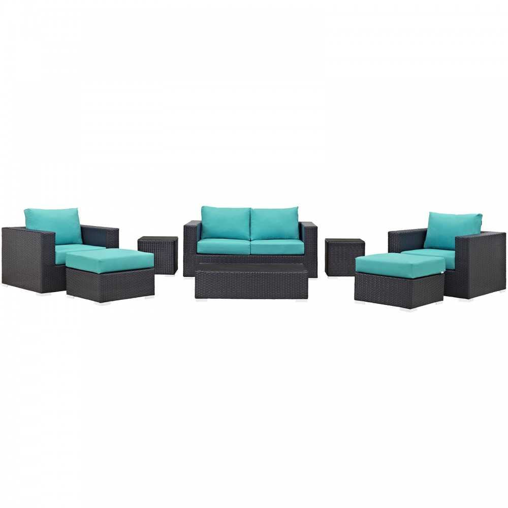 Convene 8 Piece Outdoor Patio Sofa Set, Espresso Turquoise
