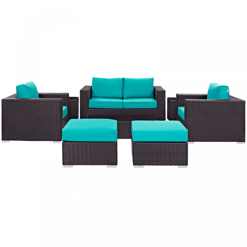 Convene 8 Piece Outdoor Patio Sofa Set, Espresso Turquoise