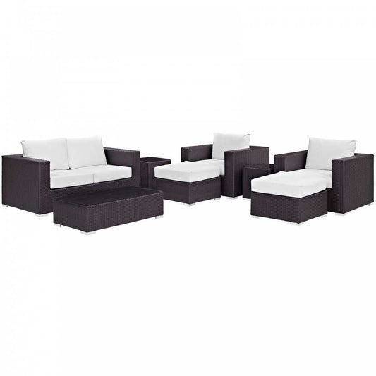 Convene 8 Piece Outdoor Patio Sofa Set, Espresso White