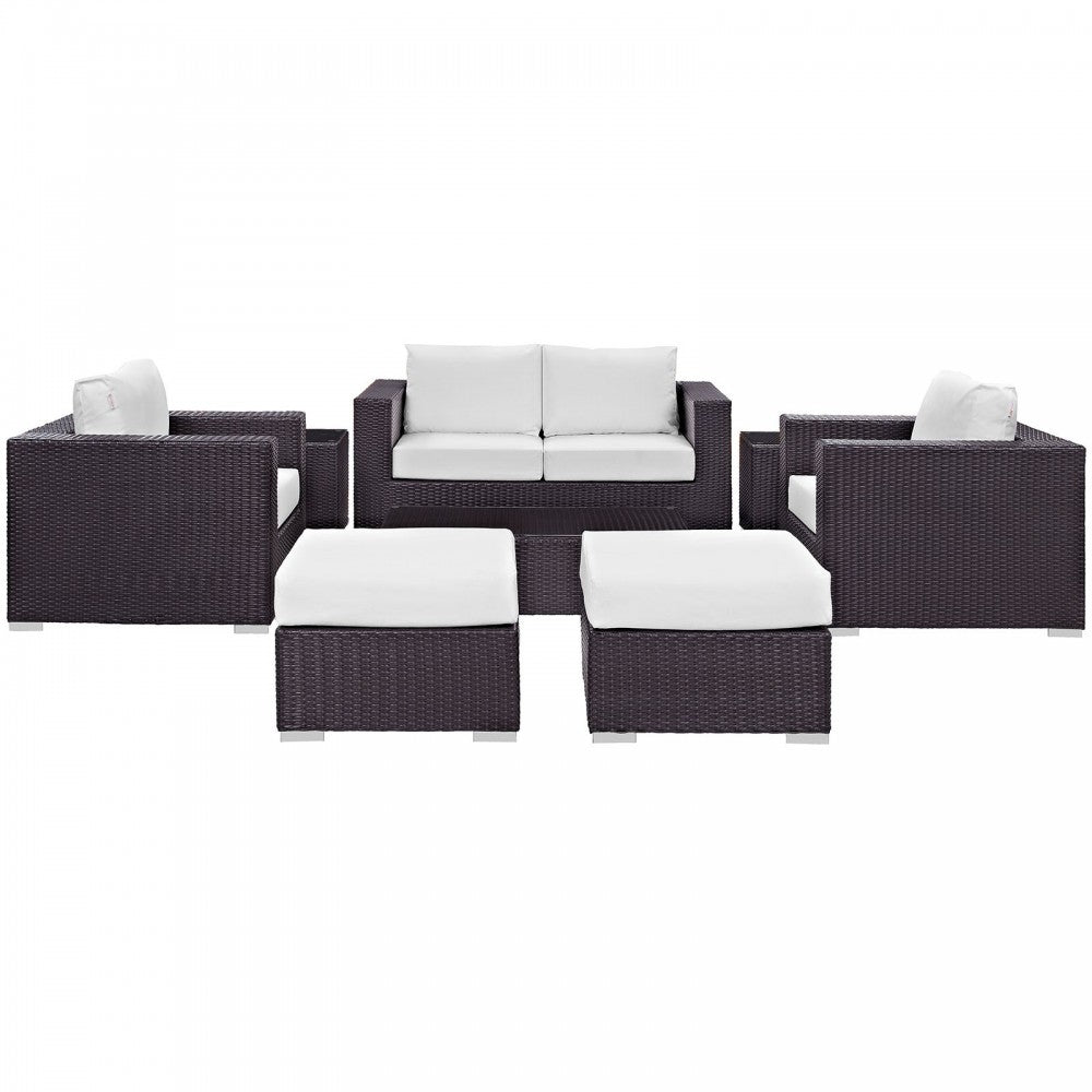 Convene 8 Piece Outdoor Patio Sofa Set, Espresso White