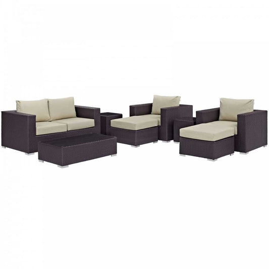 Convene 8 Piece Outdoor Patio Sofa Set, Espresso Beige