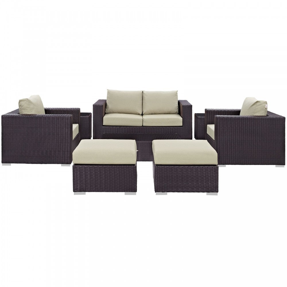 Convene 8 Piece Outdoor Patio Sofa Set, Espresso Beige