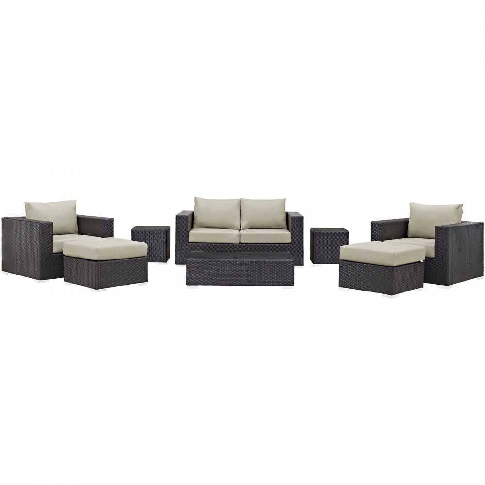 Convene 8 Piece Outdoor Patio Sofa Set, Espresso Beige