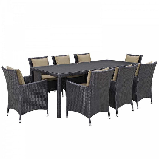 Convene 9 Piece Outdoor Patio Dining Set, Espresso Mocha