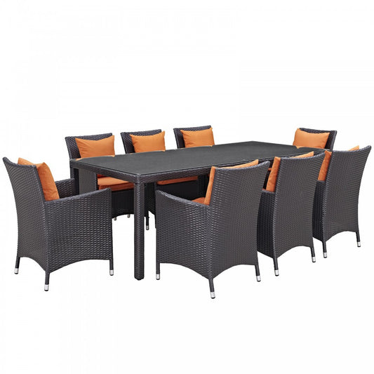Convene 9 Piece Outdoor Patio Dining Set, Espresso Orange