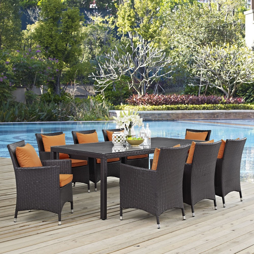 Convene 9 Piece Outdoor Patio Dining Set, Espresso Orange