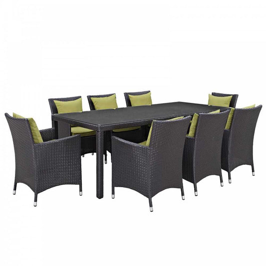 Convene 9 Piece Outdoor Patio Dining Set, Espresso Peridot