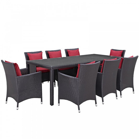 Convene 9 Piece Outdoor Patio Dining Set, Espresso Red