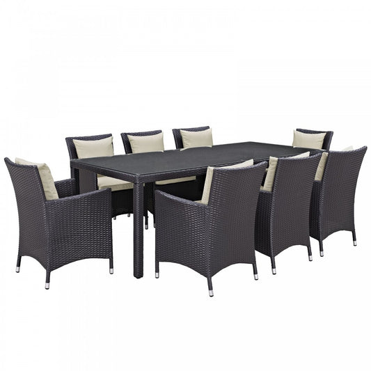Convene 9 Piece Outdoor Patio Dining Set, Espresso Beige