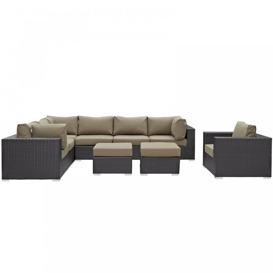 Convene 9 Piece Outdoor Patio Sectional Set, Espresso Mocha
