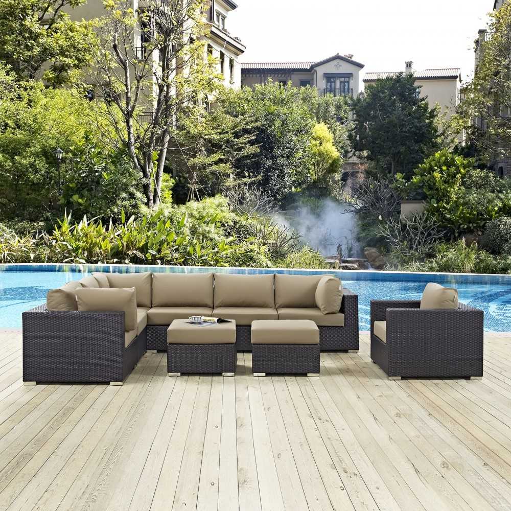 Convene 9 Piece Outdoor Patio Sectional Set, Espresso Mocha
